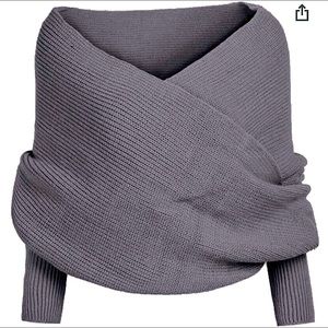 Beautiful knitted grey ‘all in one’ scarf and sleeves, multiple wearing options